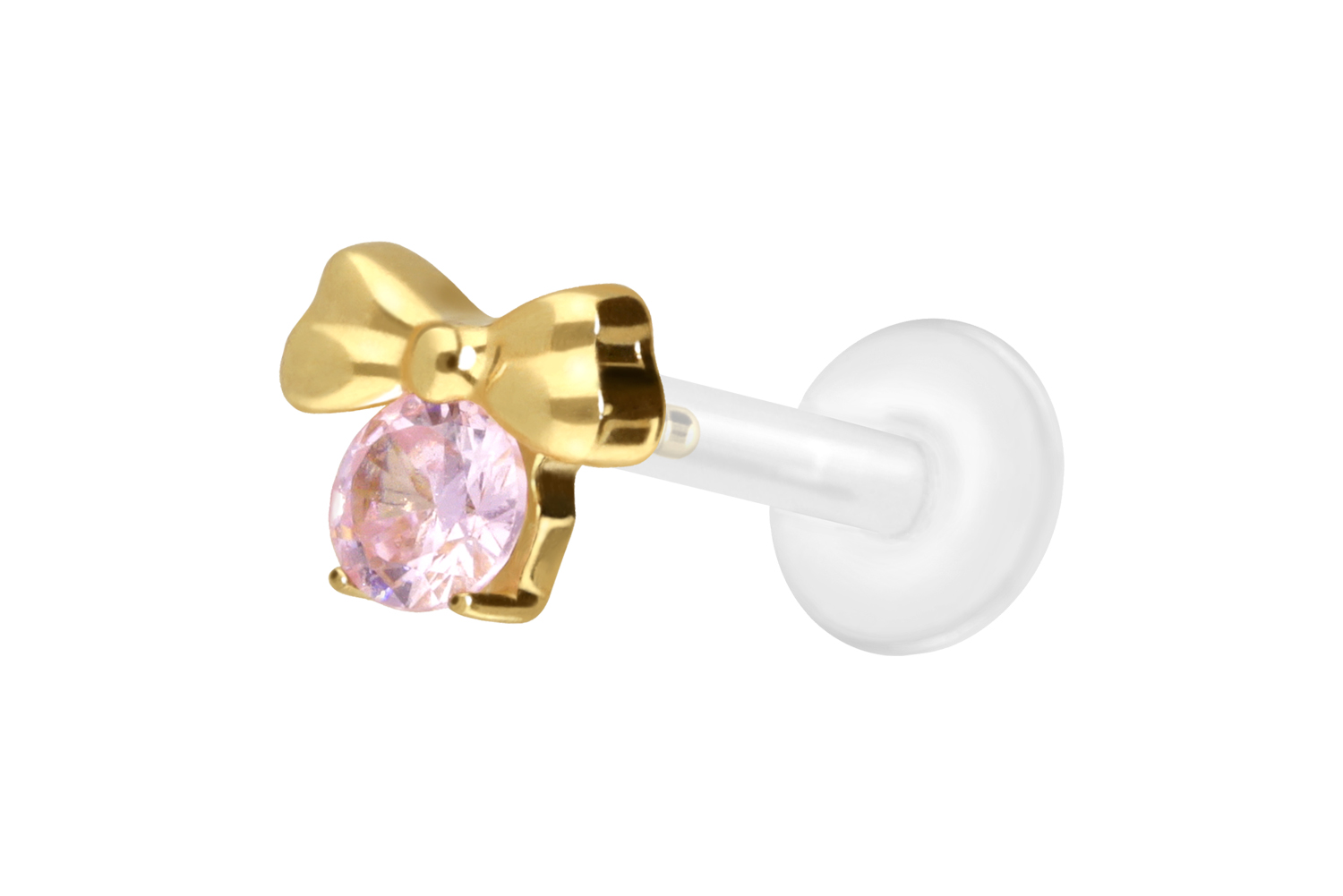 PTFE Labret Piercing mit Innengewinde + Titan-Aufsatz SCHLEIFE + KRISTALL